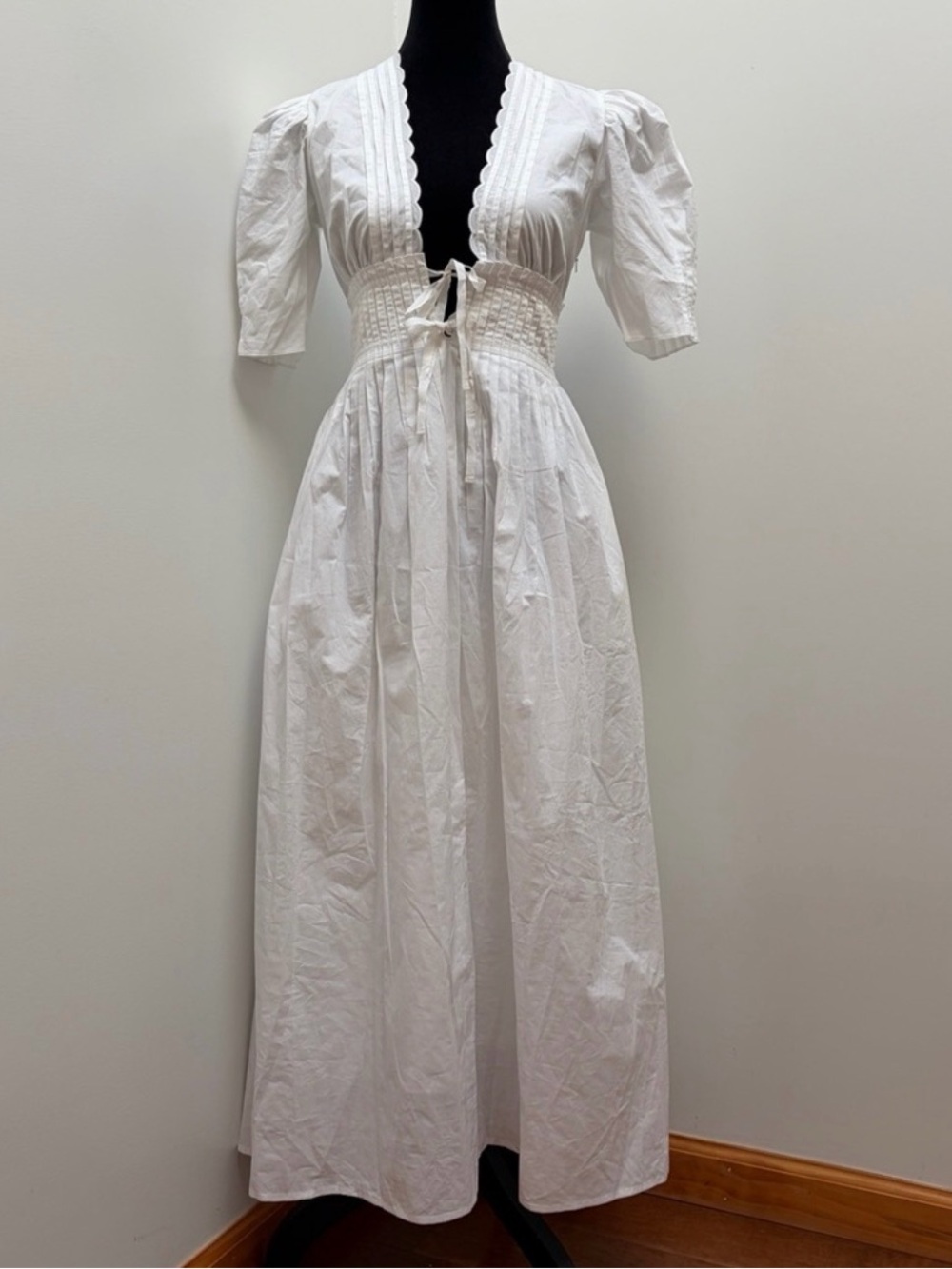 NWT Lovaan- Boehm Short-Sleeve Cotton Midi Dress White Size AU 6 US 2 Summer - Picture 6 of 14